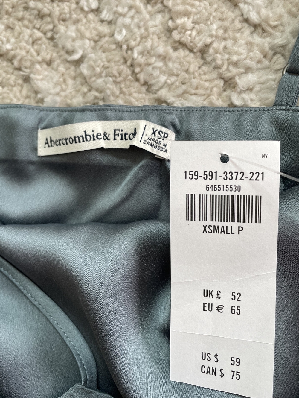 Abercrombie & Fitch Satin Slip Dress in Dusty Teal Size XSP - Picture 9 of 9